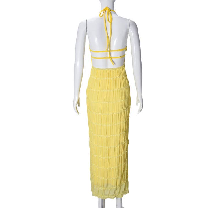 Backless pleated striped personalized dress