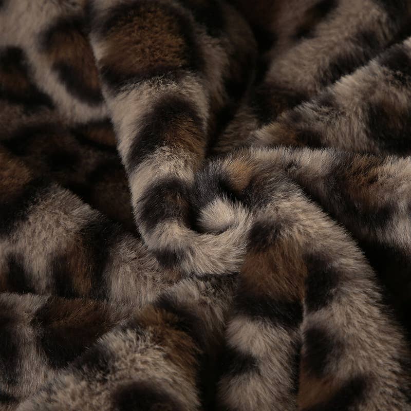 CROPPED WAIST FUR PATCHWORK LEOPARD PRINT JACKET