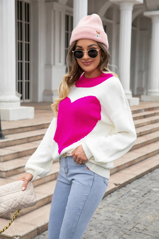 BIG LOVE VALENTINE'S DAY CREW-NECK KNIT PULLOVER