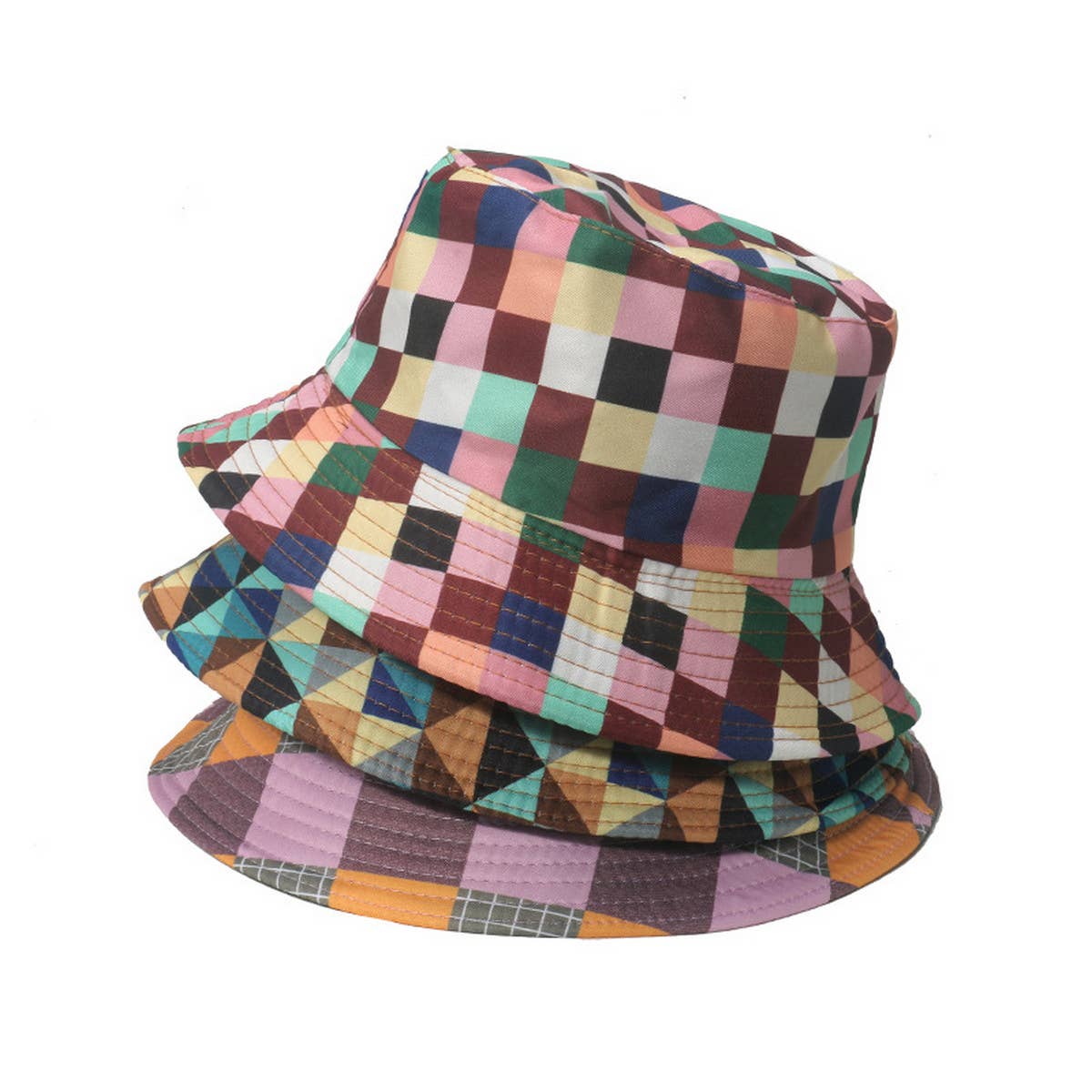 NEW COLORFUL PLAID DIAMOND PRINT BUCKET HAT_CWAH1567