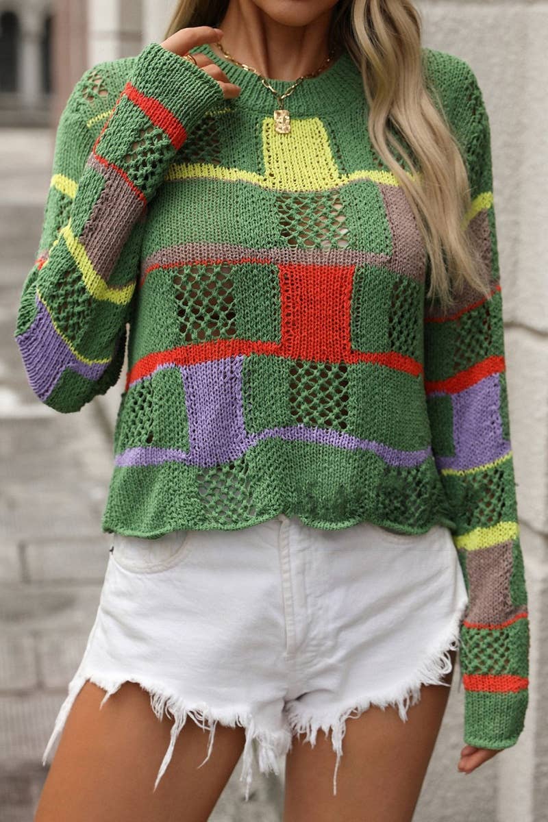 CWOSWL6496_FALL COLOR MATCHING LONG-SLEEVED SWEATER