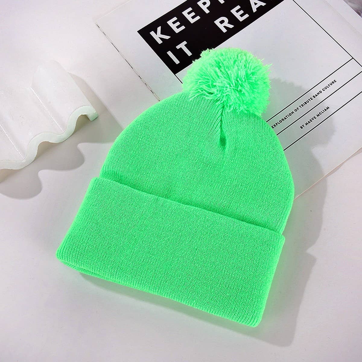 CWMS02753_SOLID COLOR KNIT BEANIE HAT WITH POM POM