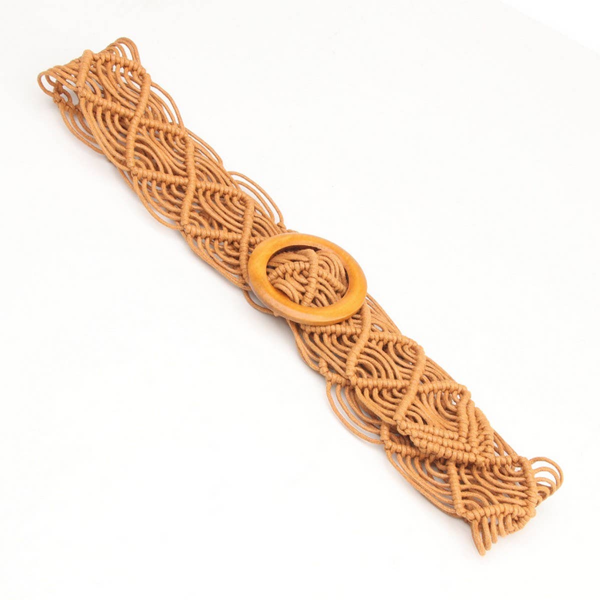 HANDMADE VINTAGE WOVEN BELT ROUND WOODEN BUCKLE_CWABE0408