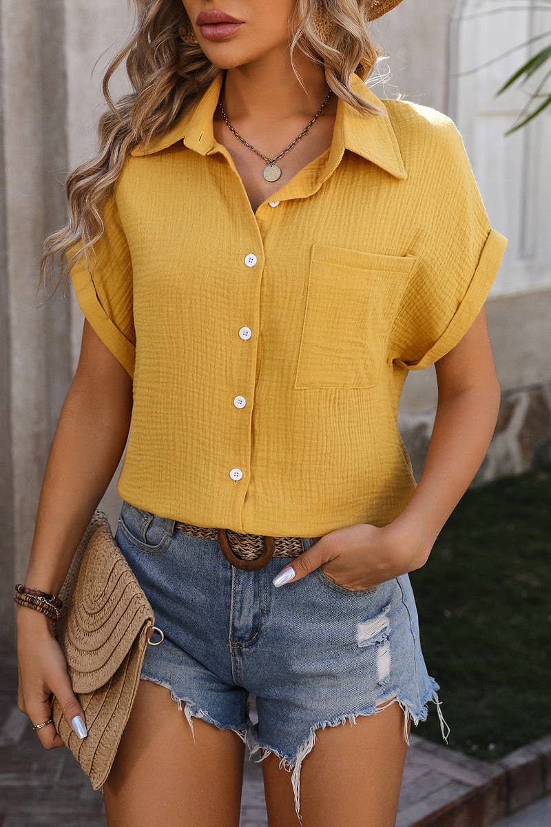 CWTSTS0324_Open Front Short Sleeved Shirt Top