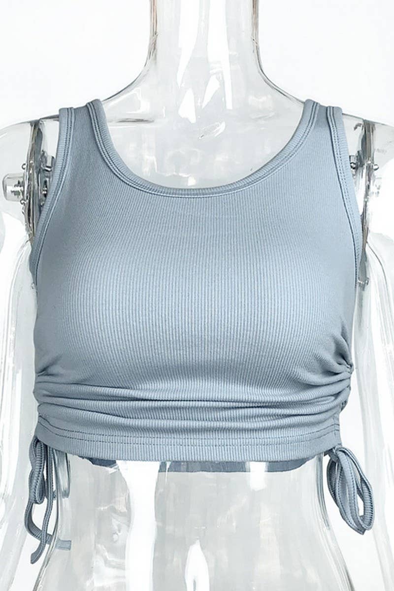 CWTTK0836_GATHERED RIBBED DRAWSTRING CROPPED TANK TOP