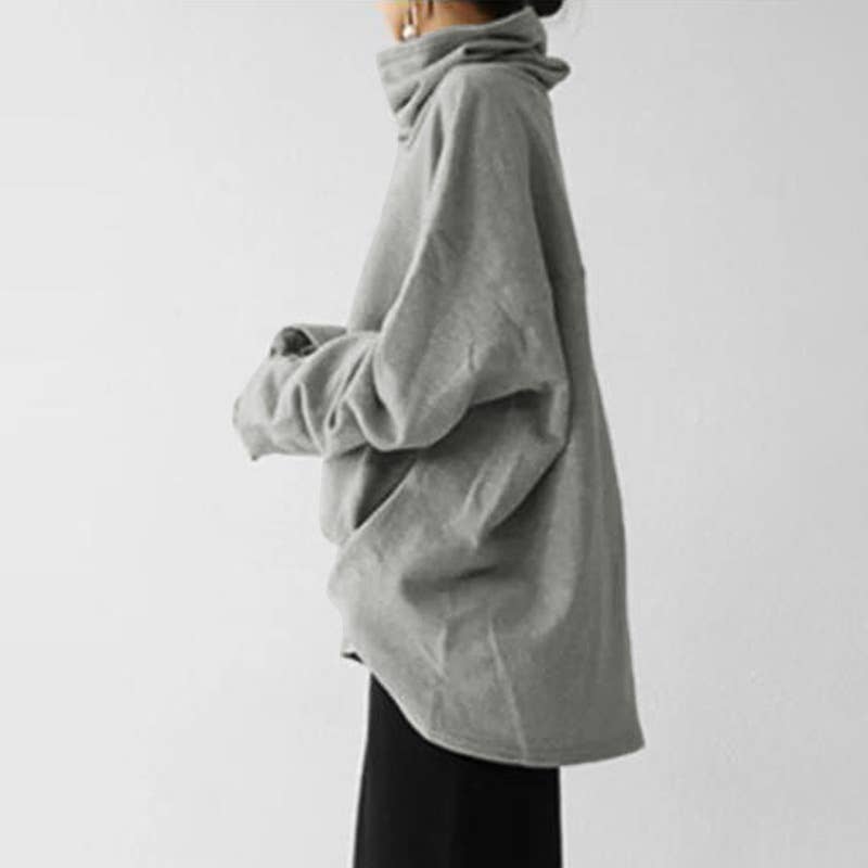 CASUAL TURTLENECK PULLOVER SOLID COLOR HOODIE