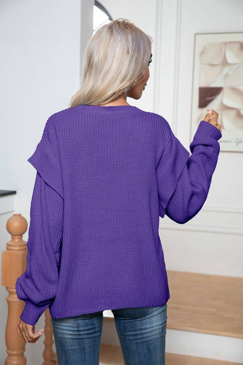 CWOSWL3895_OFF-SHOULDER LONG-SLEEVED LOOSE KNIT SWEATER