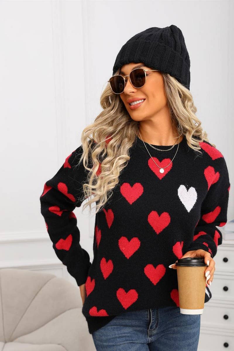 CWOSWL07579_VALENTINE'S DAY HEART KNITTED PULLOVER SWEATER