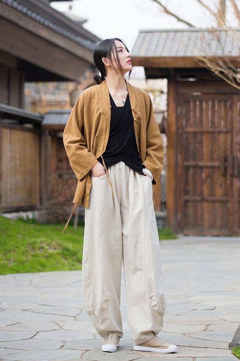 CWBLP1379_SOLID COLOR RAMIE SAND-WASHED WIDE-LEG PANTS