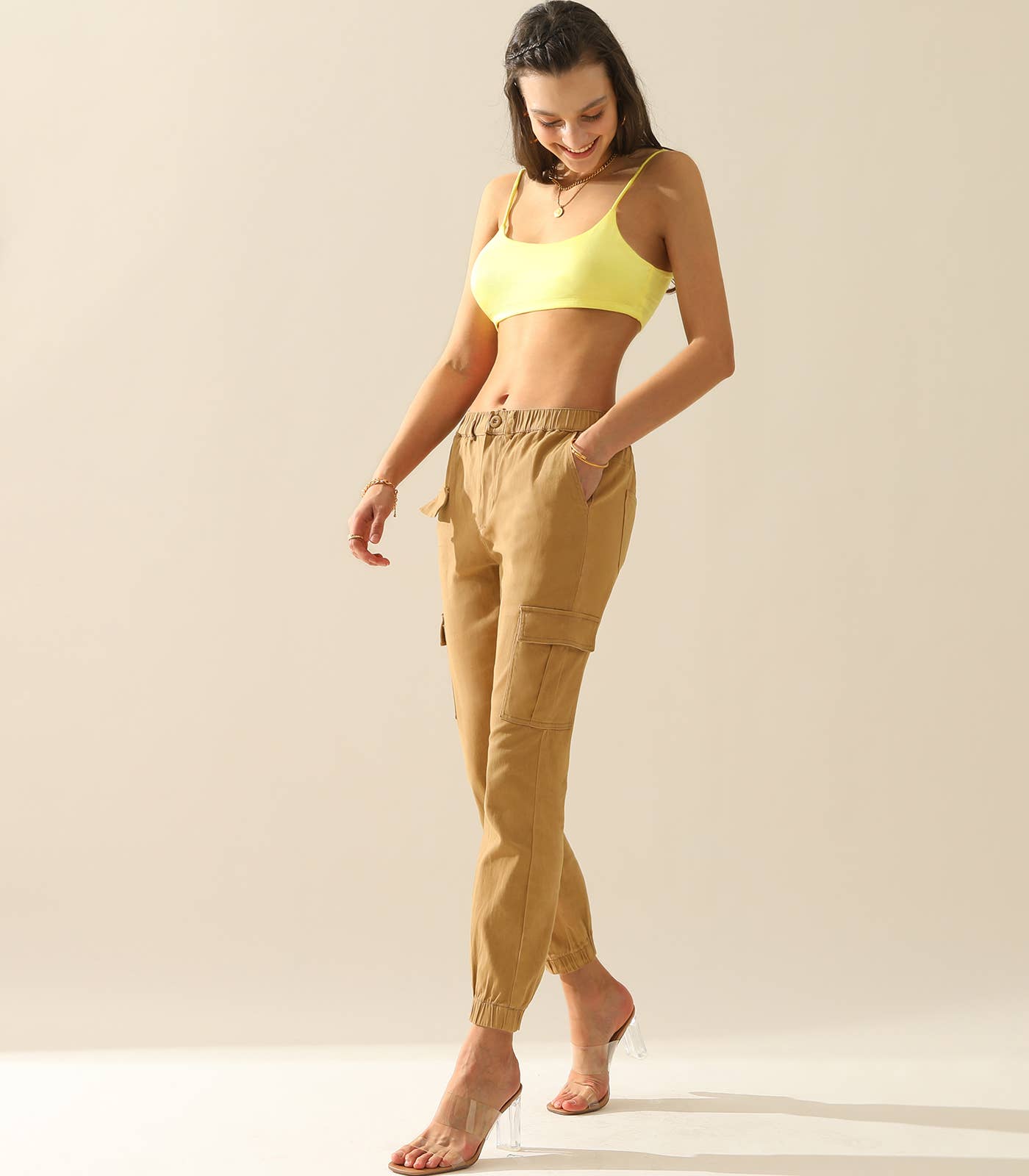 CWBLP400_Elastic Waist Cargo Pants Cotton Cargo Work Pants