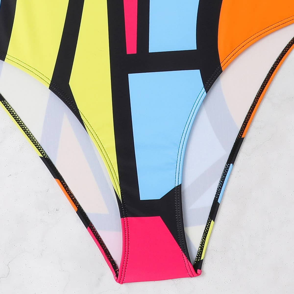 MULTICOLOR HIGH-WAISTED TANKINI SWIMSUIT
