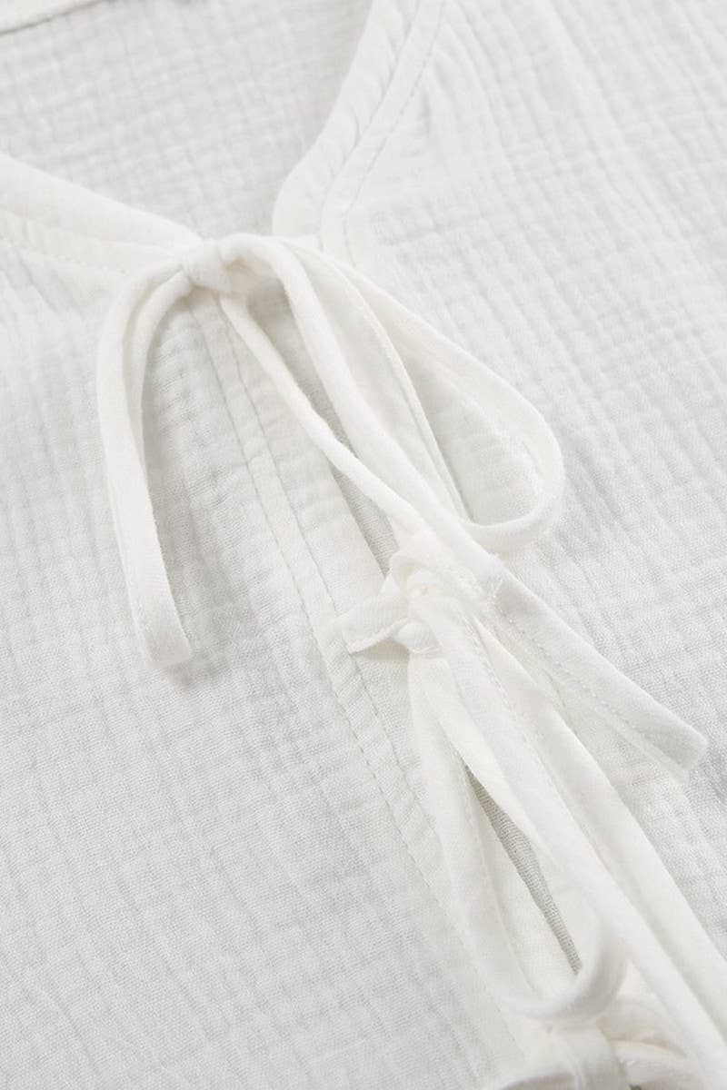 CWSPJ0095_LOOSE LACE UP LONG SLEEVED PANTS PAJAMAS SET