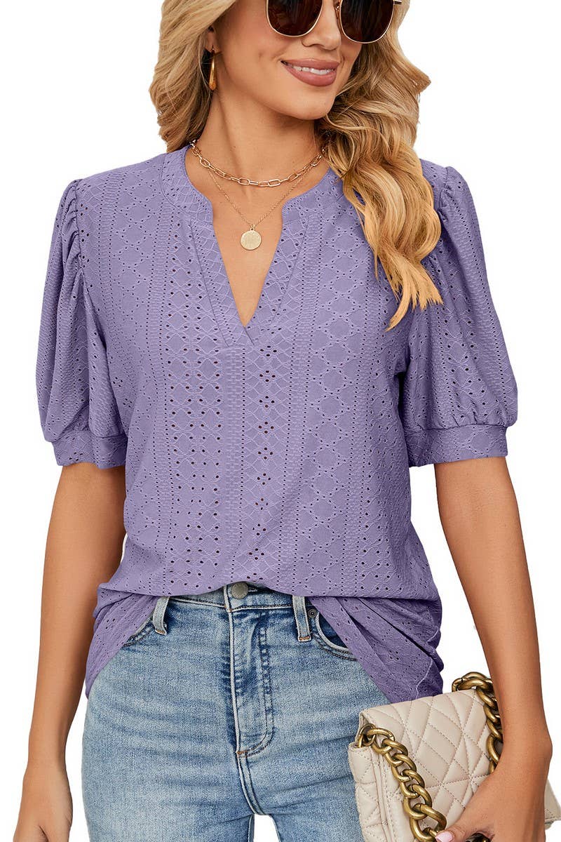 CWTTS1354_SUMMER CASUAL V-NECK SOLID COLOR LOOSE T-SHIRT