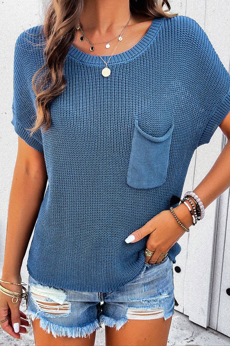 CWOSWS0049_Round Neck Short Sleeve Sweater
