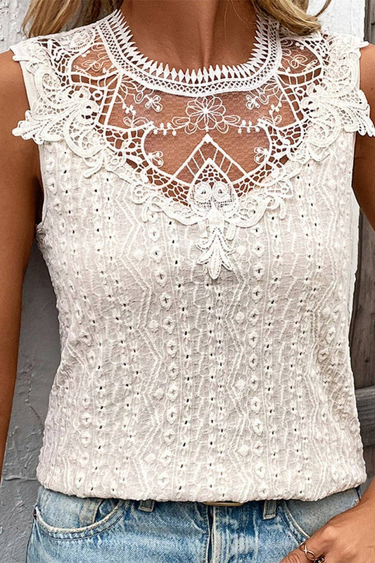 CWTBLSL0820_LACE TRIM FLORAL CROCHET CAMI TOP