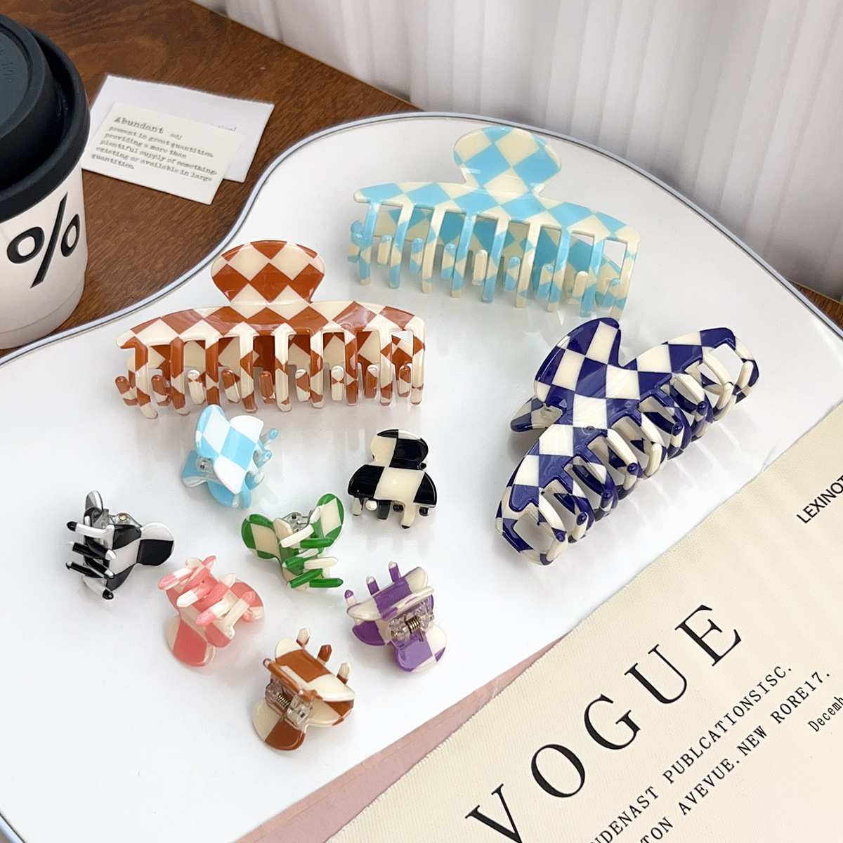 Checkerboard Hair Claw ??Candy Color Acetate Look_CWAHA0395