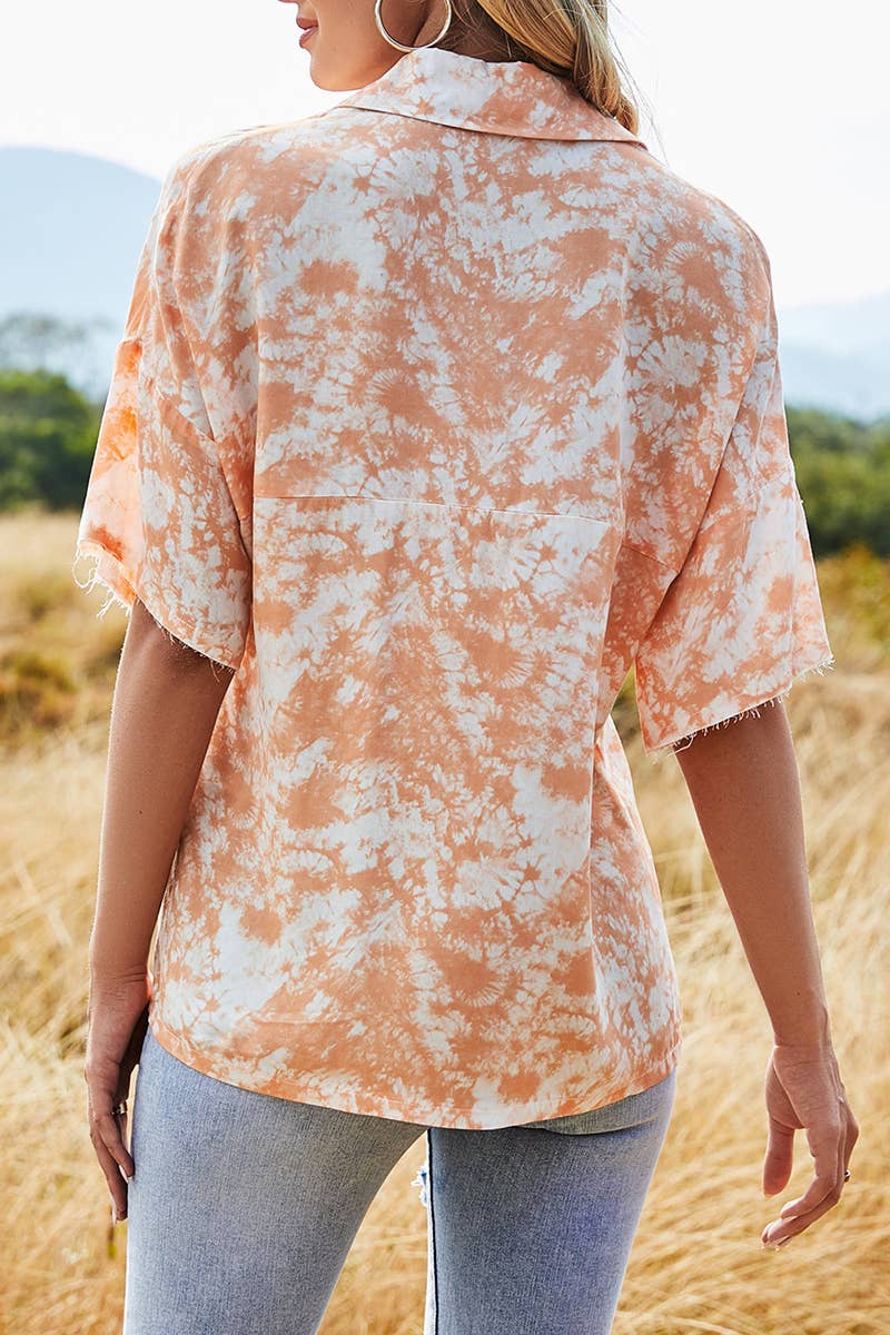 CWTBLS2000_SUMMER TIE-DYE FASHION COLOR-BLOCK SHIRT