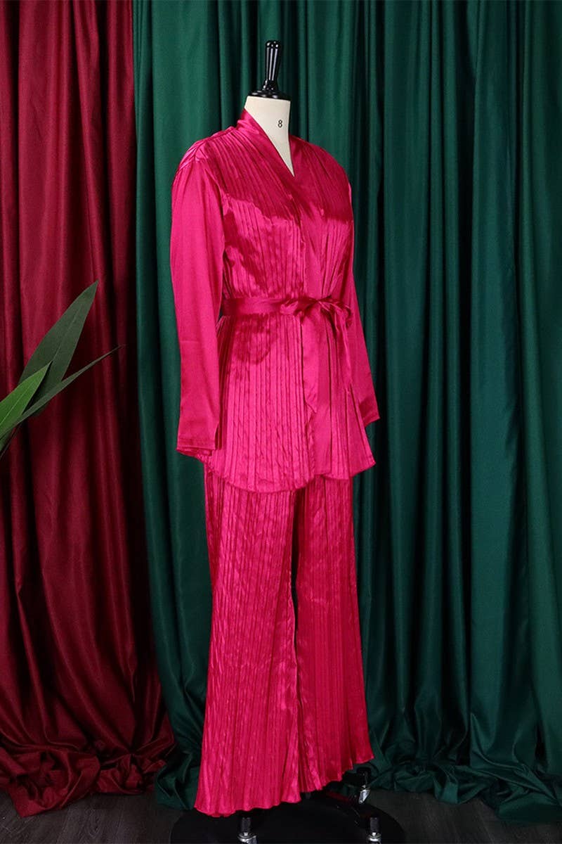 CWSTB0523_PLUS SIZE  LACE UP SHIRT  TROUSERS TWO-PIECE SET