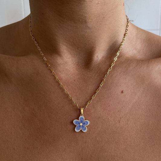 MULTI-LAYERED OIL DRIPPING FLOWER PENDANT NECKLACE