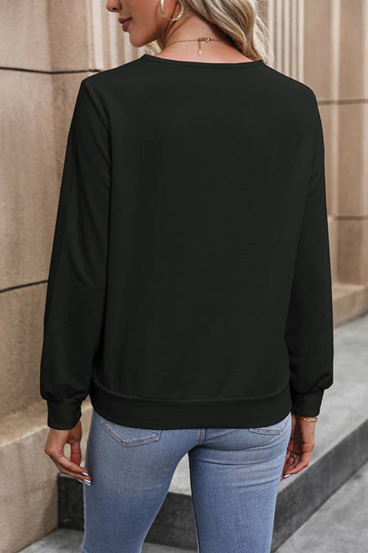 CWTBLL2884_V-NECK DESIGN COMMUTER LONG-SLEEVED TOP