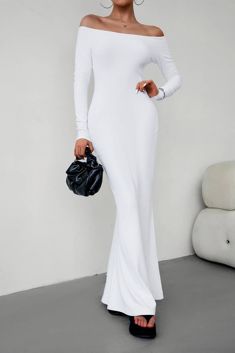 CWDMD0747_OFF SHOULDER LONG SLEEVE EVENING DRESS