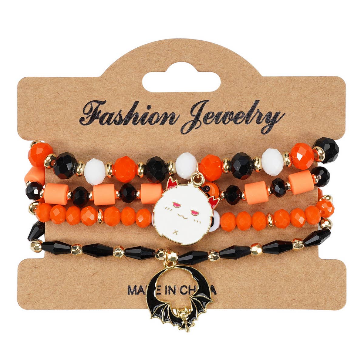 HALLOWEEN PUMPKIN GHOST BEADED BRACELET