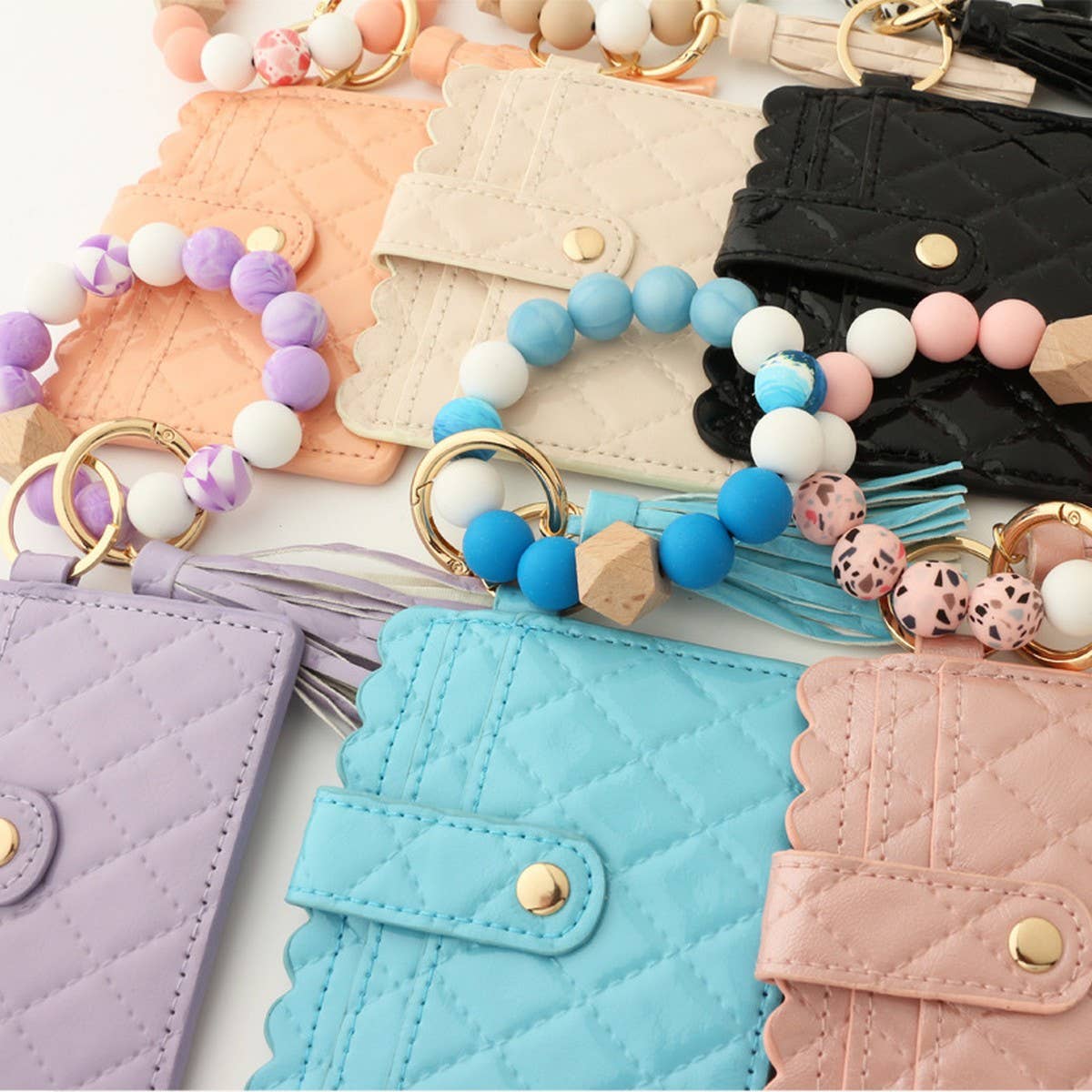 SILICONE BEAD TASSEL BRACELET KEYCHAIN CARD BAG
