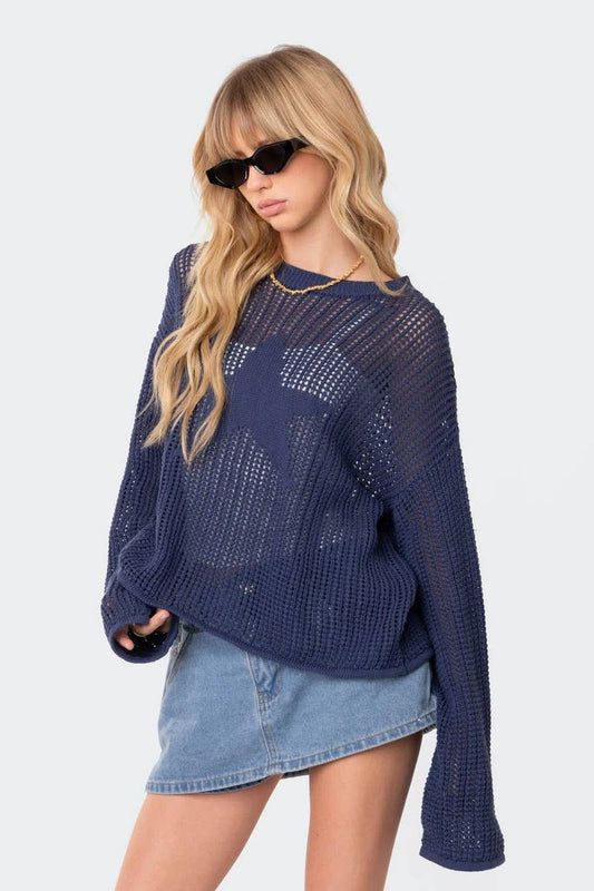 CWOSWL6269_SOLID COLOR LONG SLEEVE HOLLOW KNIT TOP