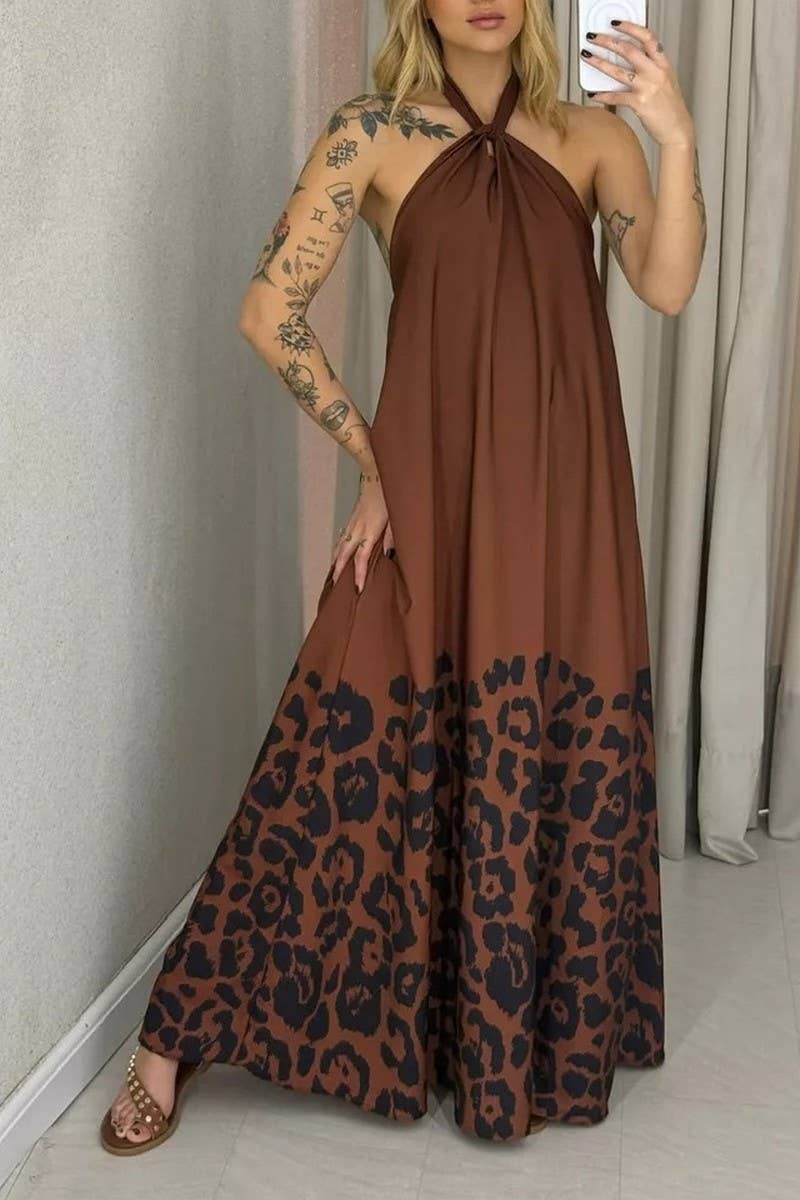 CWDHL1108_BACKLESS LEOPARD PRINT HALTERNECK MAXI DRESS