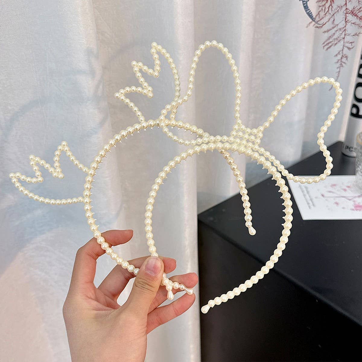 Vintage Pearl Antler Bow Headband for Girls