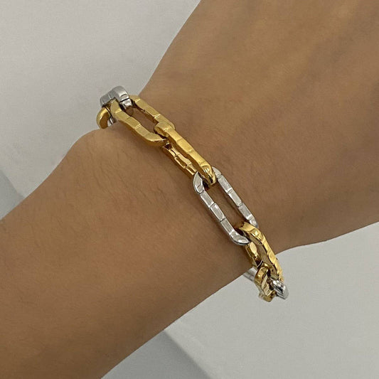Two-Tone Cuban Chain Bracelet in Titanium Steel