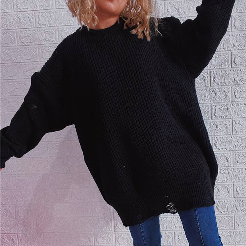 WOSWL1296_Crew Neck Pullover Casual Long Sleeve Sweater