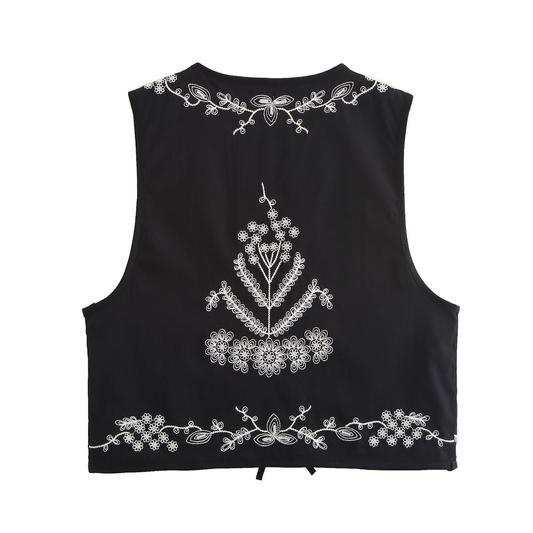 Embroidered Sleeveless Vest ? French Vintage Style