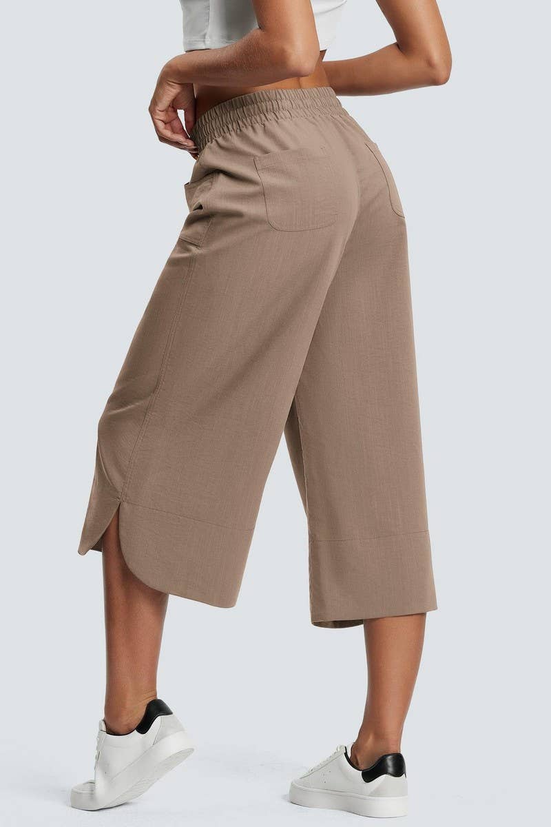 CWBLP2158_SOLID ELASTIC WAIST WIDE LEG CULOTTE PANTS