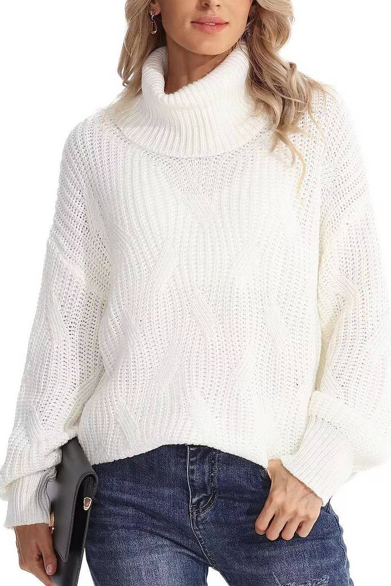 CWOSWL3399_LOOSE TURTLENECK CABLE KNIT LONG SLEEVE PULLOVER