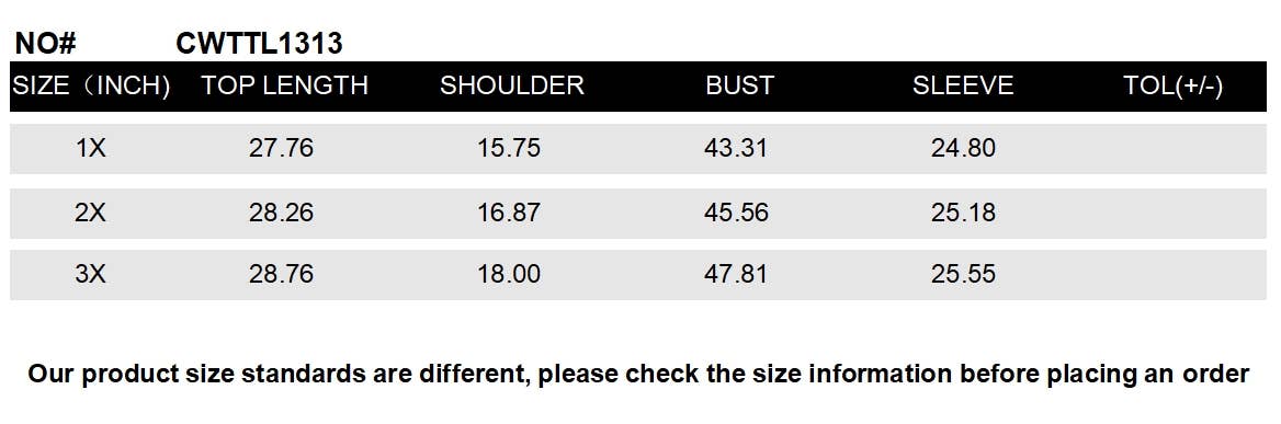 CWTTL1313_PLUS Size V-Neck Long Sleeve Pullover Top