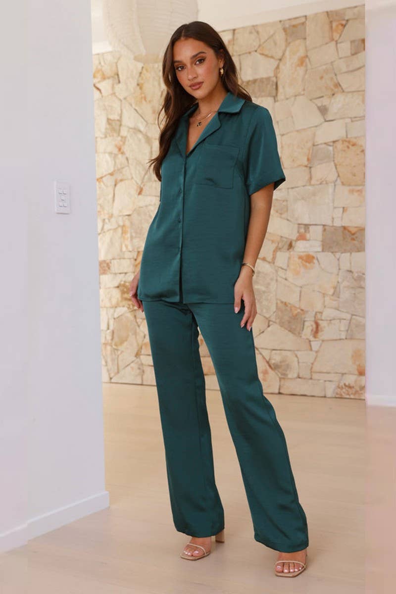 CWSPJ0432_SOLID LAPEL SHORT SLEEVE PAJAMA SET WITH PANTS