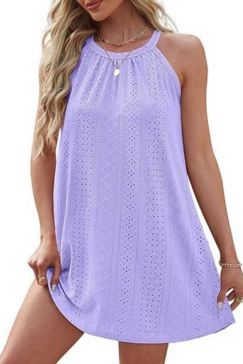 CWDHL0335_HALTERNECK SLEEVELESS SOLID COLOR TANK DRESS