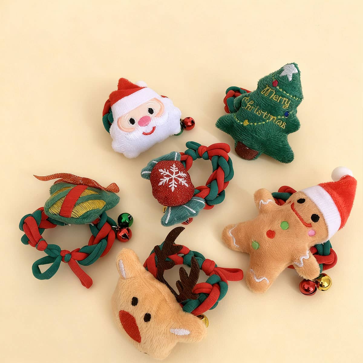 CWAHA07723_CHRISTMAS GINGERBREAD SANTA REINDEER HAIR TIE
