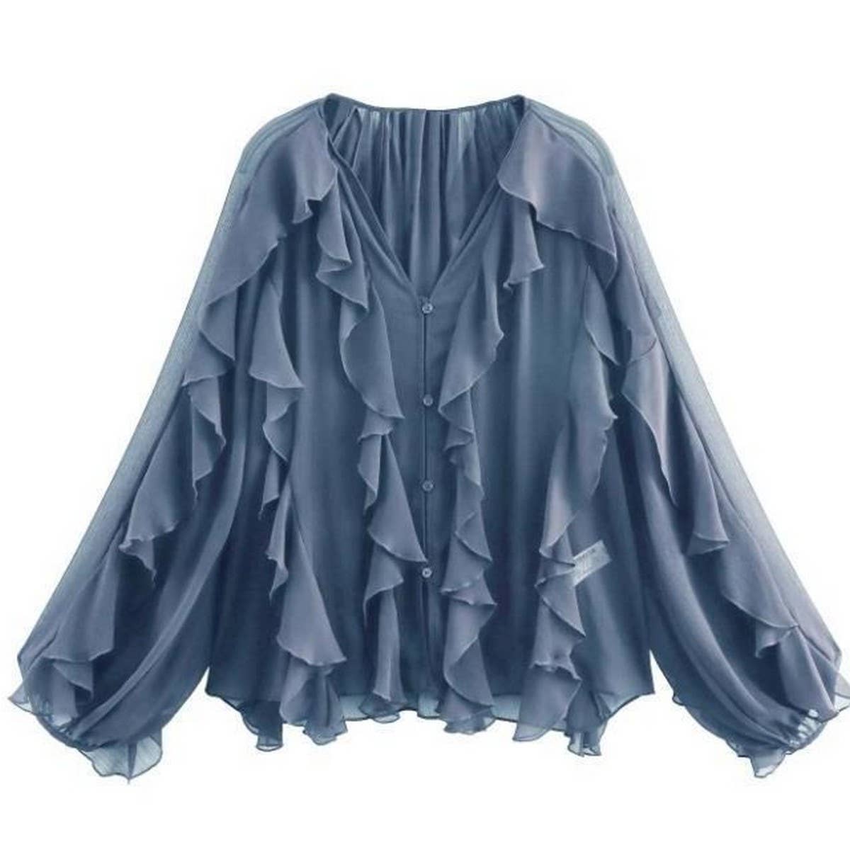 Women's Stylish Ruffled V-Neck Spring Blouse