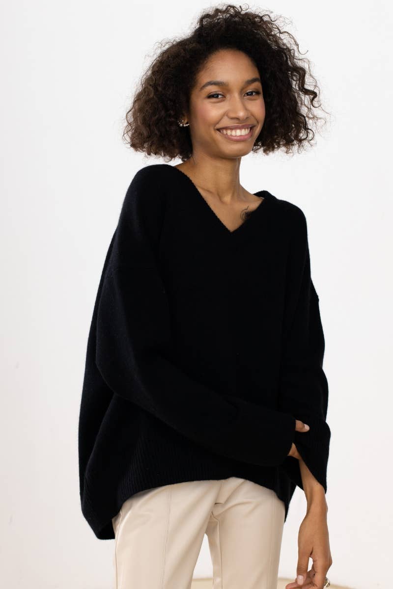 CWOSWL6632_SOLID COLOR V-NECK LONG-SLEEVED SWEATER