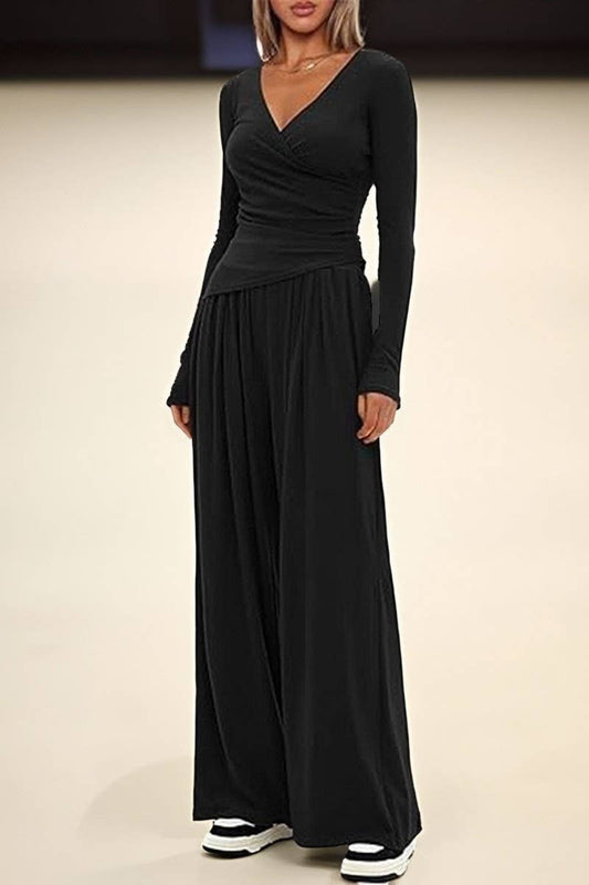 CWSTB00457_SOLID LONG SLEEVE TOP & WIDE LEG PANTS SET