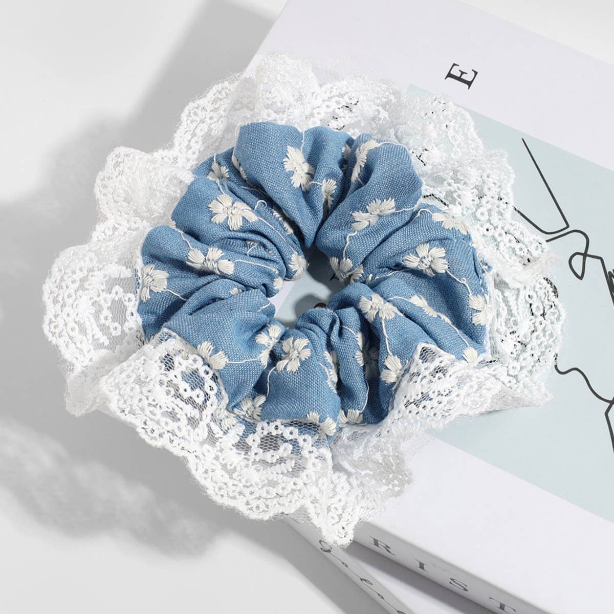 PLAID POLKA DOT FLOWER LACE HAIR TIE_CWAHA2260