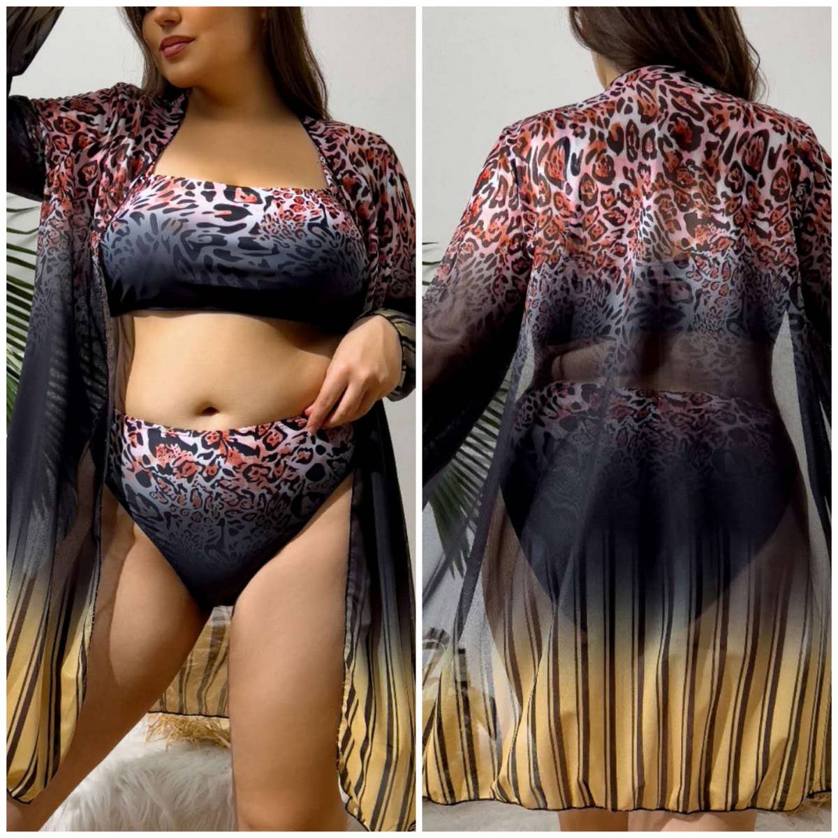 THREE-PIECE HIGH-WAISTED SPLIT BIKINI