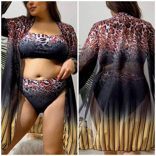 THREE-PIECE HIGH-WAISTED SPLIT BIKINI