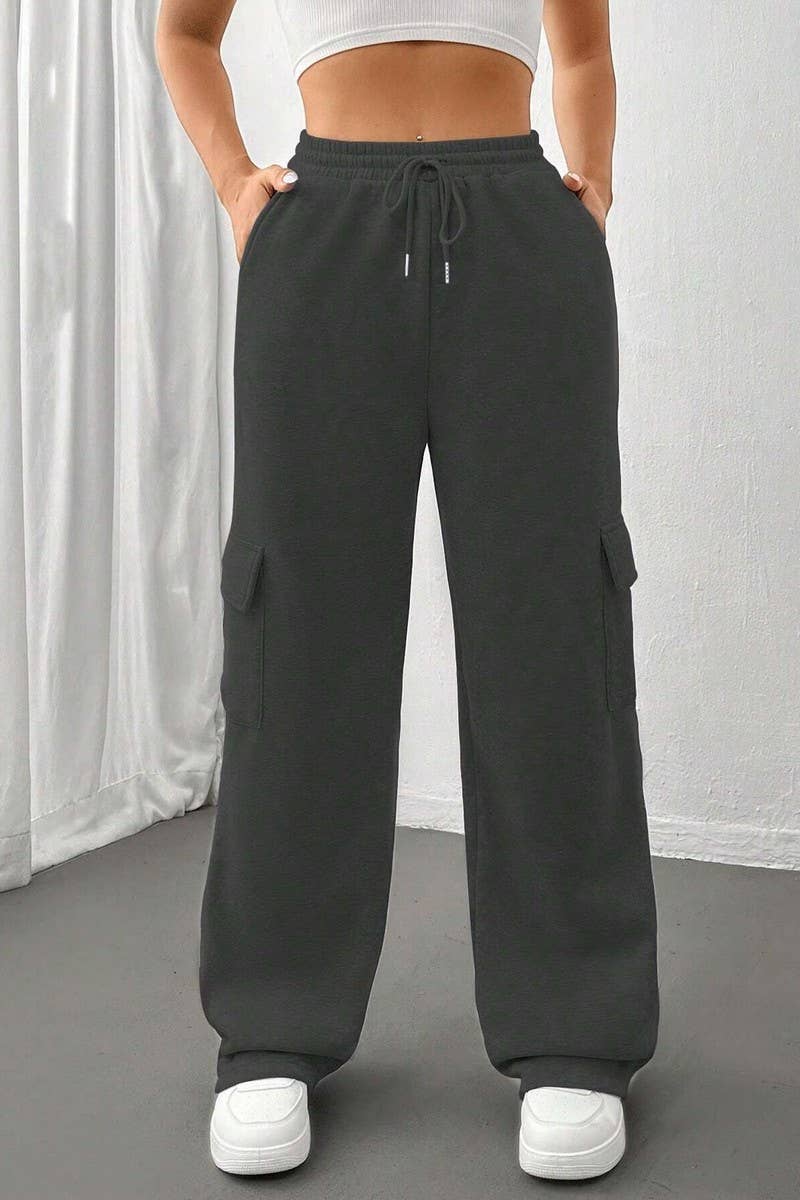 CWBLP0975_POCKET ELASTIC WAIST STRAIGHT WIDE LEG SWEATPANTS