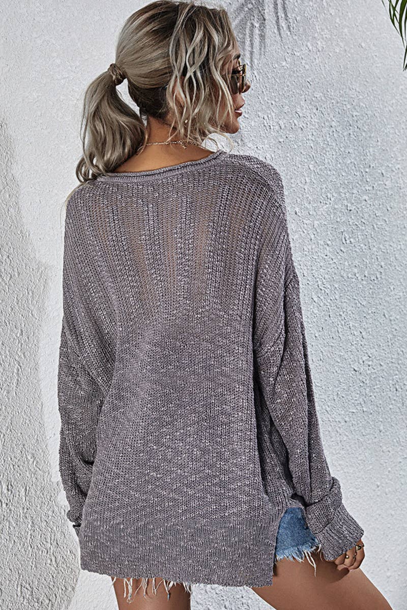 CWTTL1076  Long Sleeve Soft Casual V-Neck Pullover Sweater