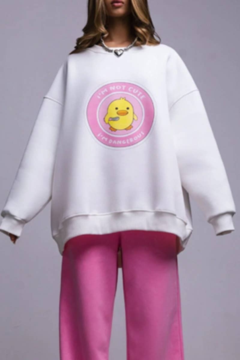 CWTBLL1671_LOOSE YELLOW DUCK PRINT LONG SLEEVE TOP