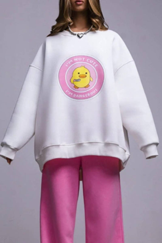 CWTBLL1671_LOOSE YELLOW DUCK PRINT LONG SLEEVE TOP