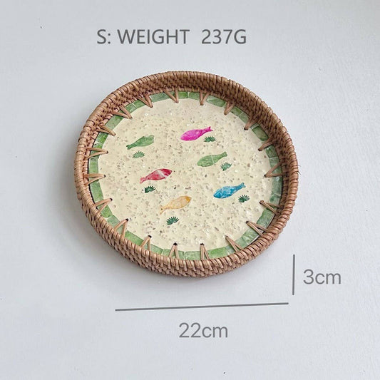 RATTAN COLORFUL SHELL CREATIVE HANDMADE FRUIT PLATE_CWMM4481